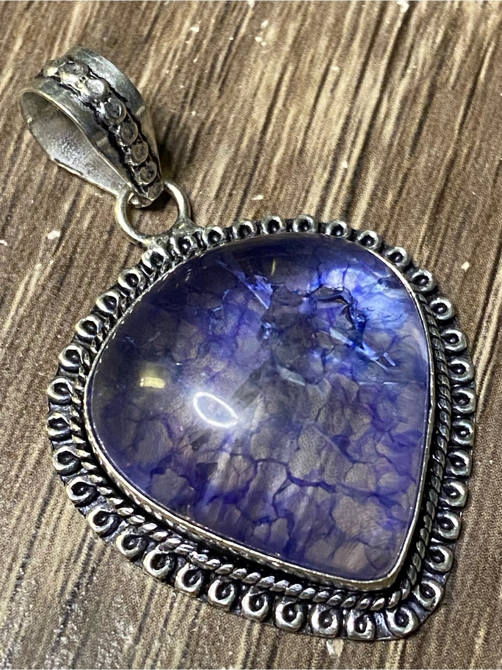 Silver Pendant Necklace with snake skin Quartz Gemstone